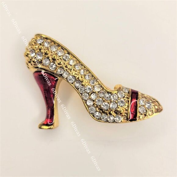 RED and Gold Stiletto Heel Shoe Brooch - Picture 1 of 8